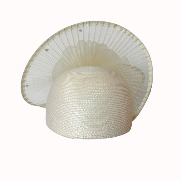 Cream Fascinator Pillbox Hat Organza VTG Church Tea Party Wedding Guest Derby main image 10